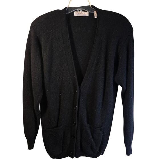 Karen Scott Black Lambswool Cardigan, Size L – Soft & Warm Classic Style [0094] - Picture 1 of 9